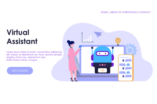 Online customer support, personal AI virtual assistant, internet IVR chat bot landing page concepts 