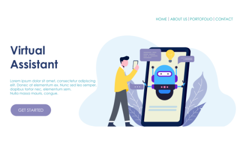 Online customer support, personal AI virtual assistant, internet IVR chat bot landing page concepts 