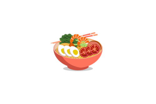Japanese ramen on a bowl, noodle soup in chinese bowl asian food illustration