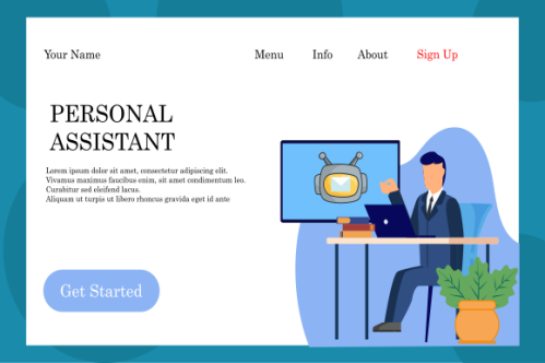 Online customer support, personal AI virtual assistant, internet IVR chat bot landing page concepts 