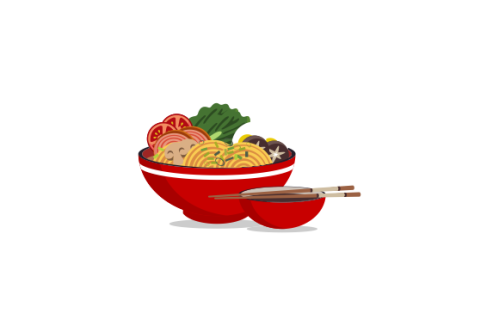 Japanese ramen on a bowl, noodle soup in chinese bowl asian food illustration