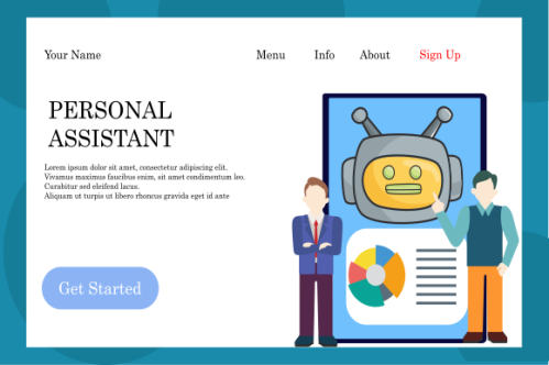 Online customer support, personal AI virtual assistant, internet IVR chat bot landing page concepts 