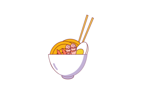 Japanese ramen on a bowl, noodle soup in chinese bowl asian food illustration