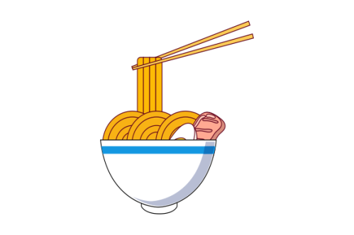 Japanese ramen on a bowl, noodle soup in chinese bowl asian food illustration