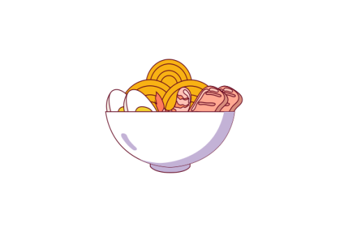 Japanese ramen on a bowl, noodle soup in chinese bowl asian food illustration