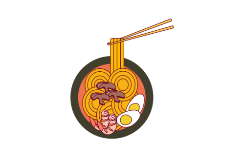 Japanese ramen on a bowl, noodle soup in chinese bowl asian food illustration