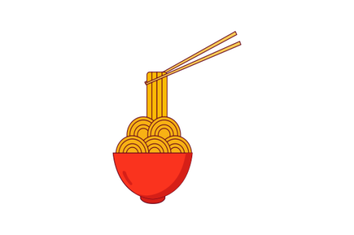 Japanese ramen on a bowl, noodle soup in chinese bowl asian food illustration