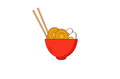 Japanese ramen on a bowl, noodle soup in chinese bowl asian food illustration