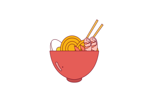 Japanese ramen on a bowl, noodle soup in chinese bowl asian food illustration