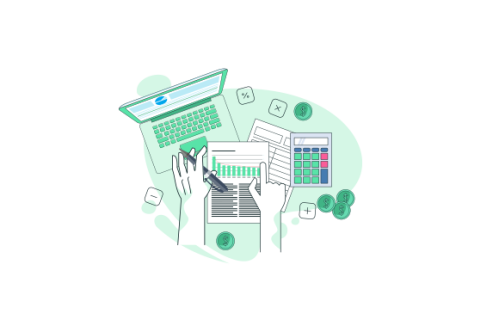 Financial data with hand concept illustration