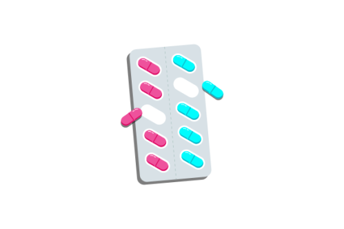 Pills blister pack with capsule. Drug, pill, capsule logo