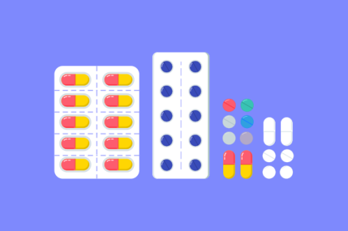Pills blister pack with capsule. Drug, pill, capsule logo