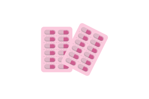 Pills blister pack with capsule. Drug, pill, capsule logo