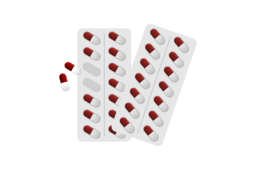Pills blister pack with capsule. Drug, pill, capsule logo