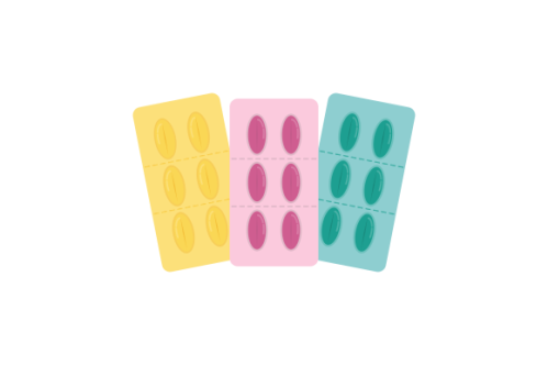 Pills blister pack with capsule. Drug, pill, capsule logo