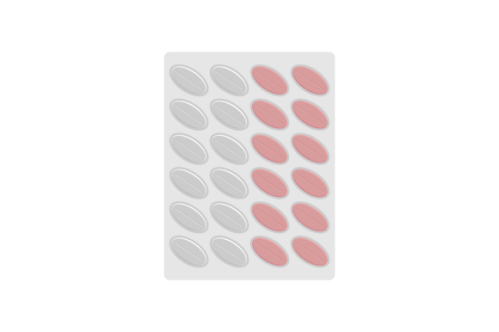 Pills blister pack with capsule. Drug, pill, capsule logo