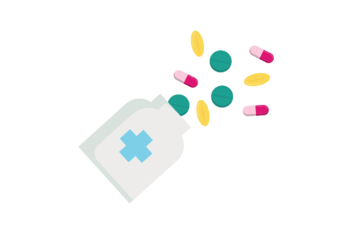 Pills blister pack with capsule. Drug, pill, capsule logo