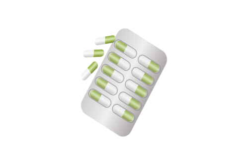 Pills blister pack with capsule. Drug, pill, capsule logo