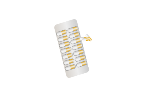 Pills blister pack with capsule. Drug, pill, capsule logo