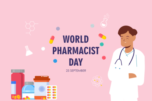 World Pharmacist Day. Doctor and pills logo concept