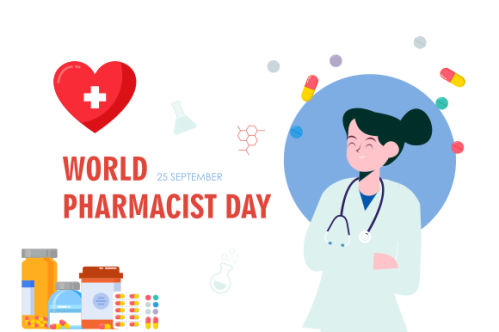 World Pharmacist Day. Doctor and pills logo concept