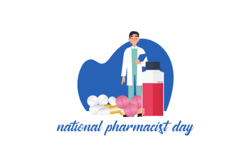 World Pharmacist Day. Doctor and pills logo concept