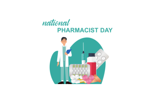 World Pharmacist Day. Doctor and pills logo concept