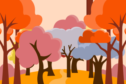 Flat design autumn background with colorful trees
