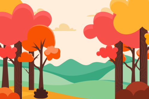 Flat design autumn background with colorful trees