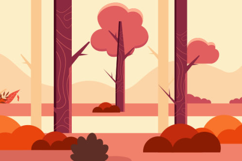 Flat design autumn background with colorful trees