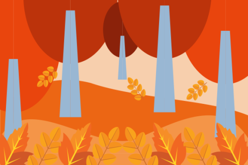 Flat design autumn background with colorful trees