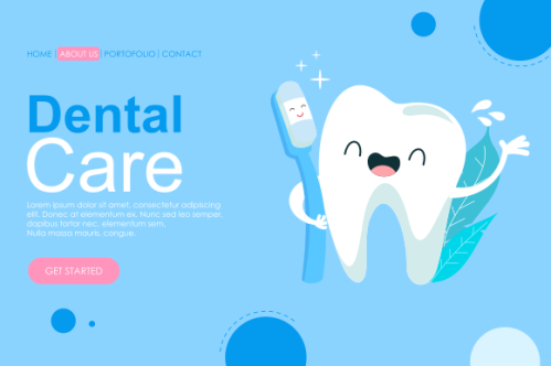 Cartoon dental care landing page template