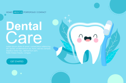 Cartoon dental care landing page template