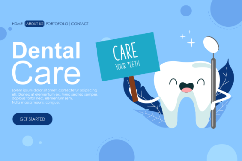 Cartoon dental care landing page template