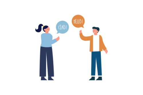 Illustration with young people talking