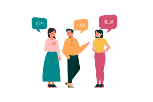 Illustration with young people talking