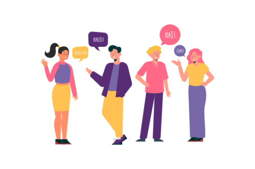 Illustration with young people talking