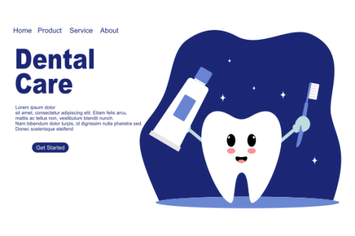 Cartoon dental care landing page template
