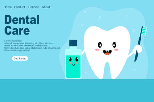 Cartoon dental care landing page template