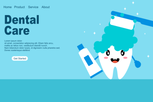 Cartoon dental care landing page template