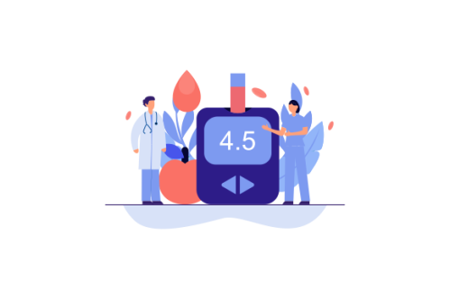 Blood glucose testing meter and insulin production concept illustration