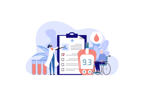 Blood glucose testing meter and insulin production concept illustration