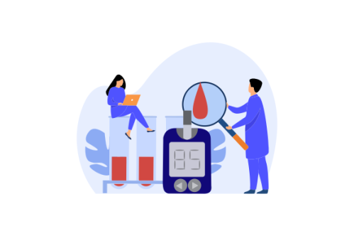 Blood glucose testing meter and insulin production concept illustration