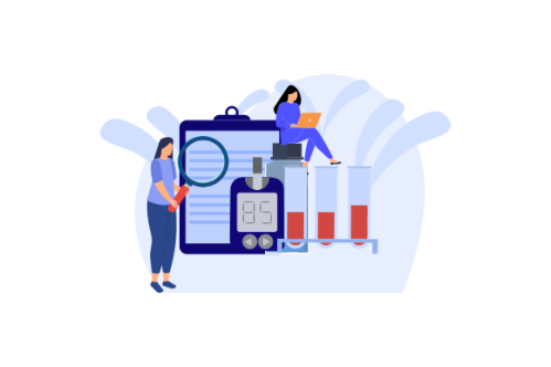 Blood glucose testing meter and insulin production concept illustration